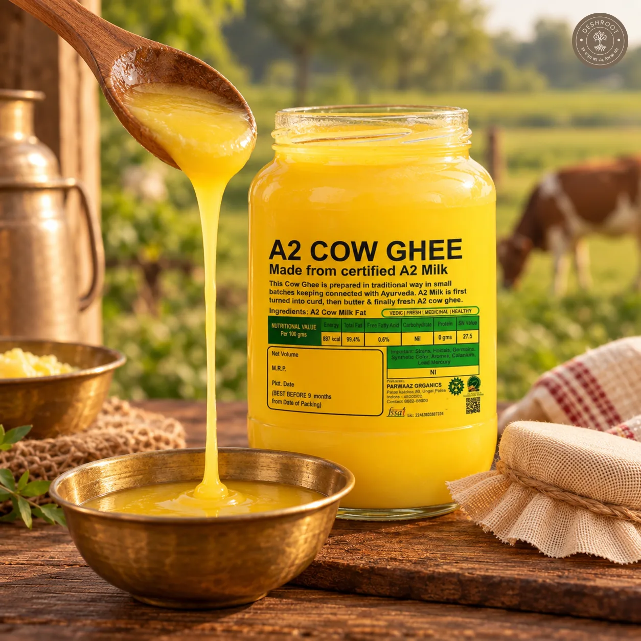 A2 Bilona Ghee 500 gm – Traditional Hand-Churned Desi Cow Ghee Made from A2 Milk, Slow-Cooked Over Wood Fire for Authentic Taste & Rich Aroma