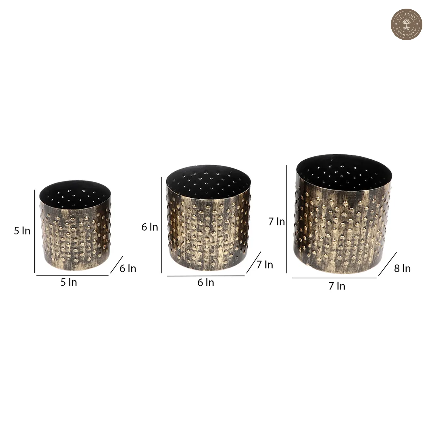 Black & Gold Dot Hammred Planter Set of 3