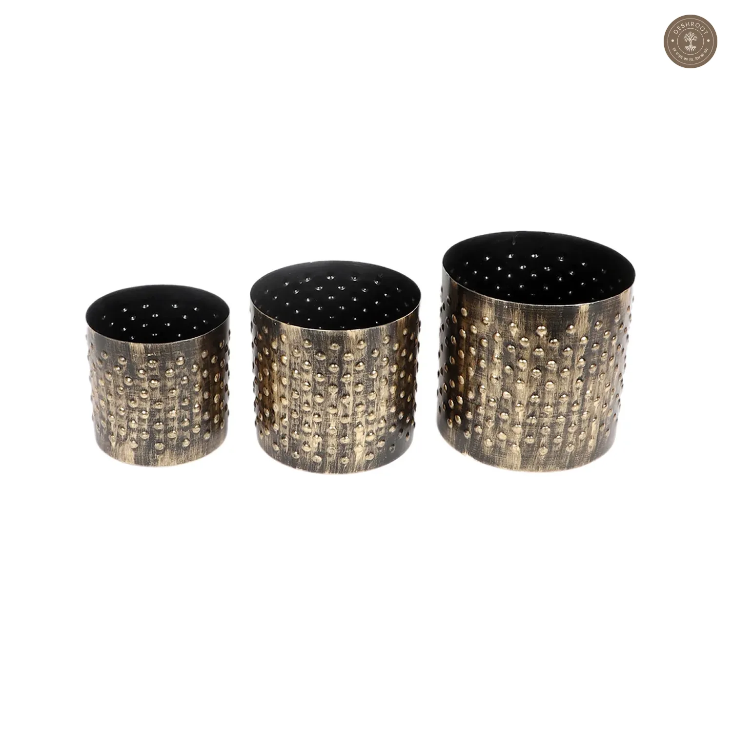 Black & Gold Dot Hammred Planter Set of 3