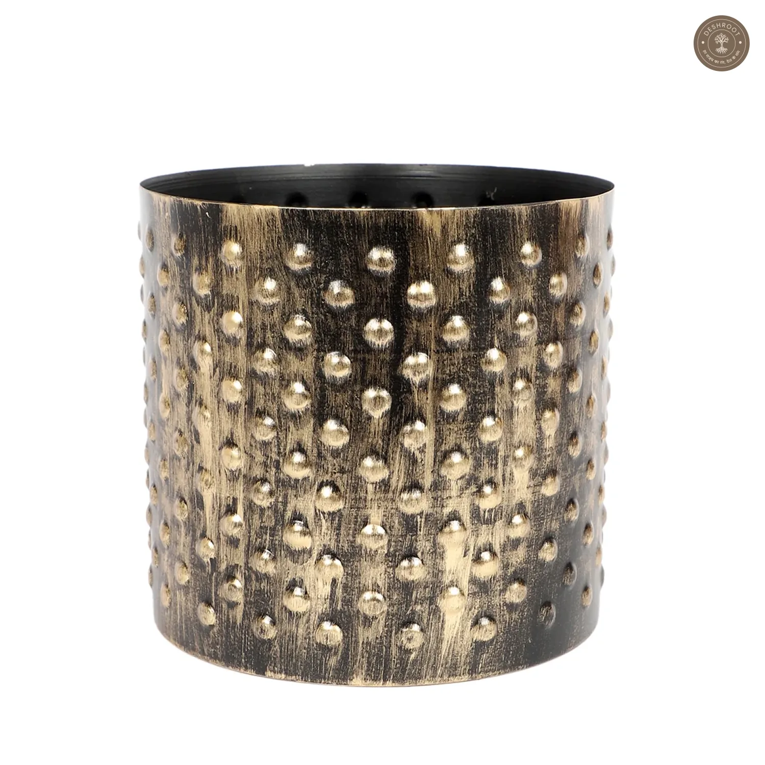 Black & Gold Dot Hammred Planter Set of 3