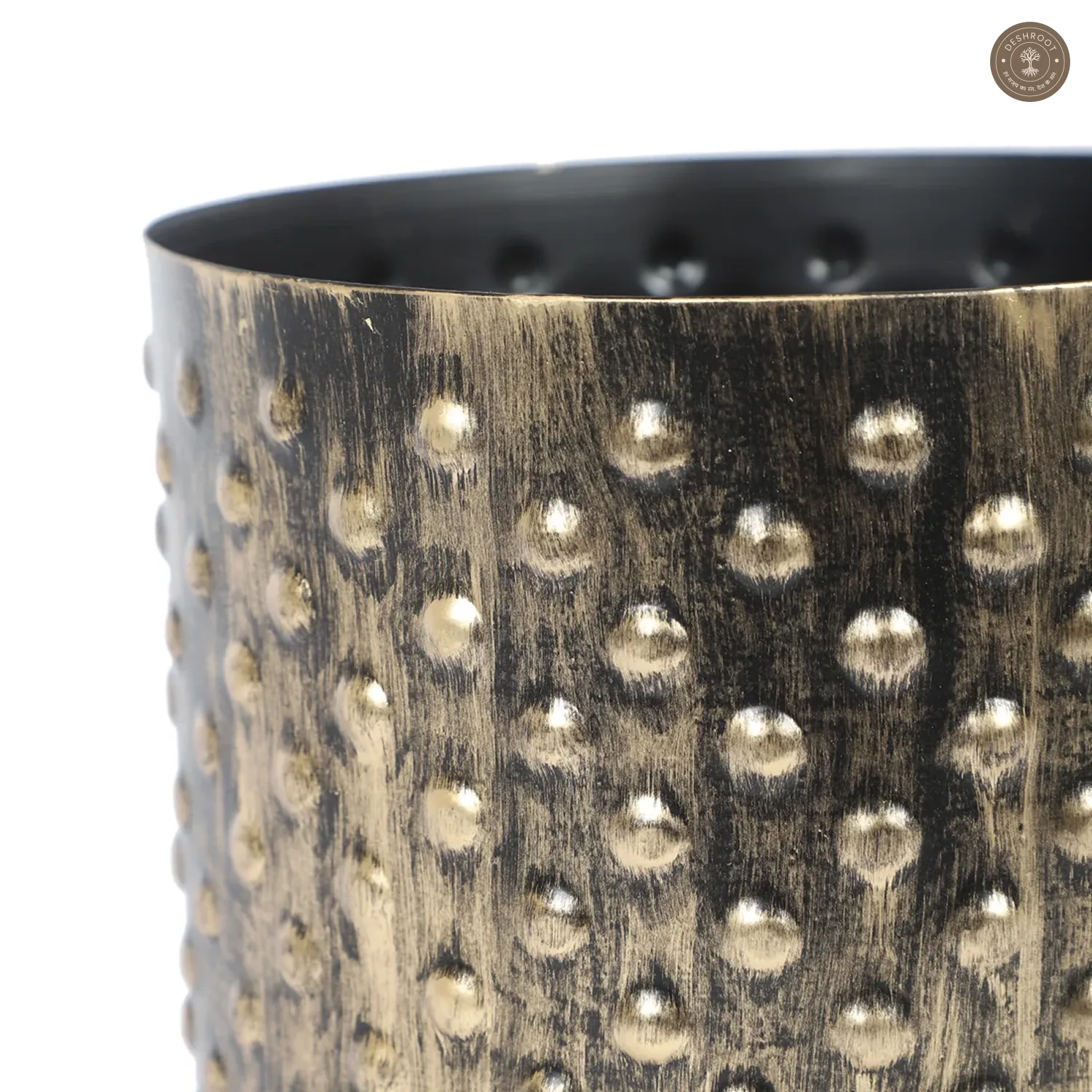 Black & Gold Dot Hammred Planter Set of 3