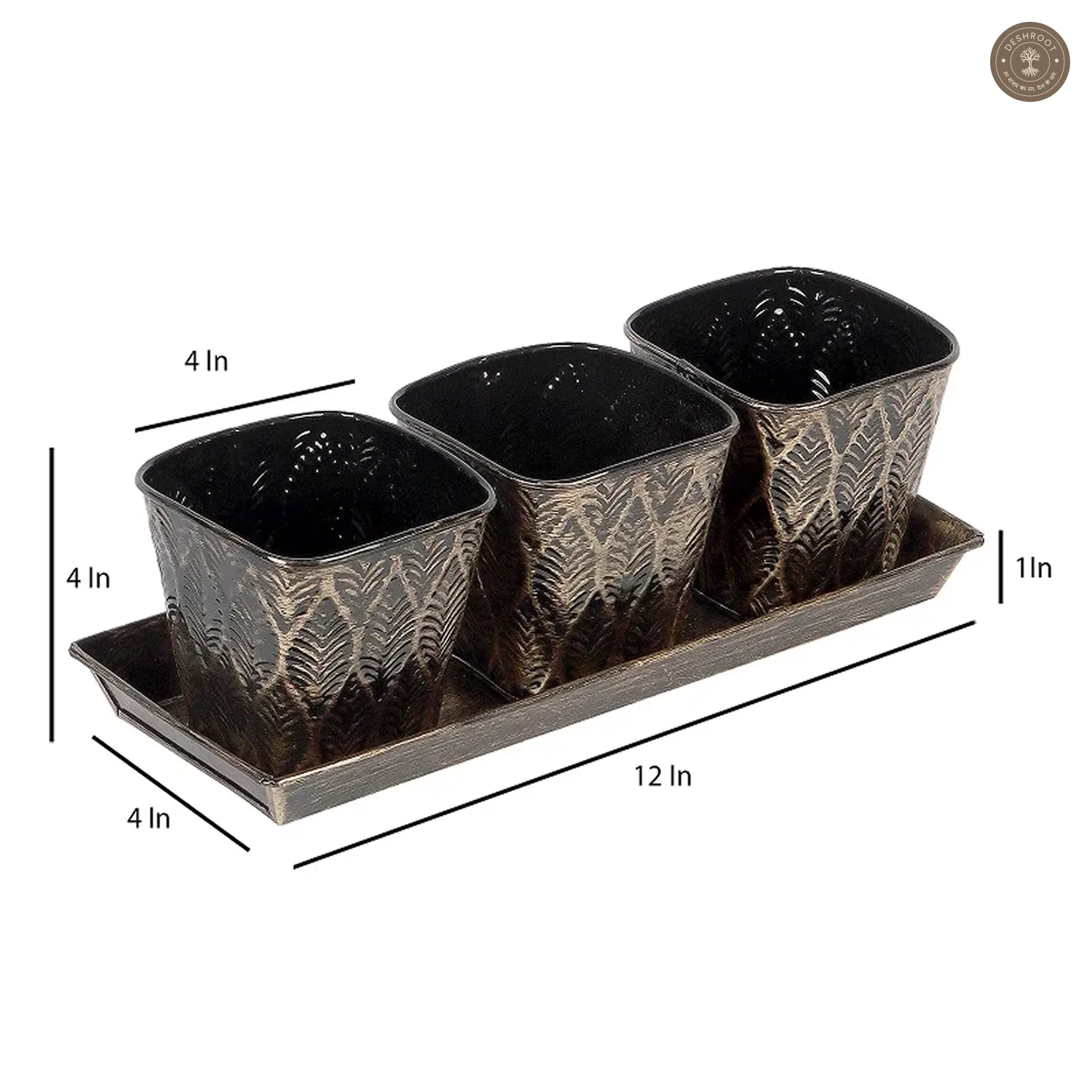 Black & Gold Metal Table Planters with Tray Set of 4
