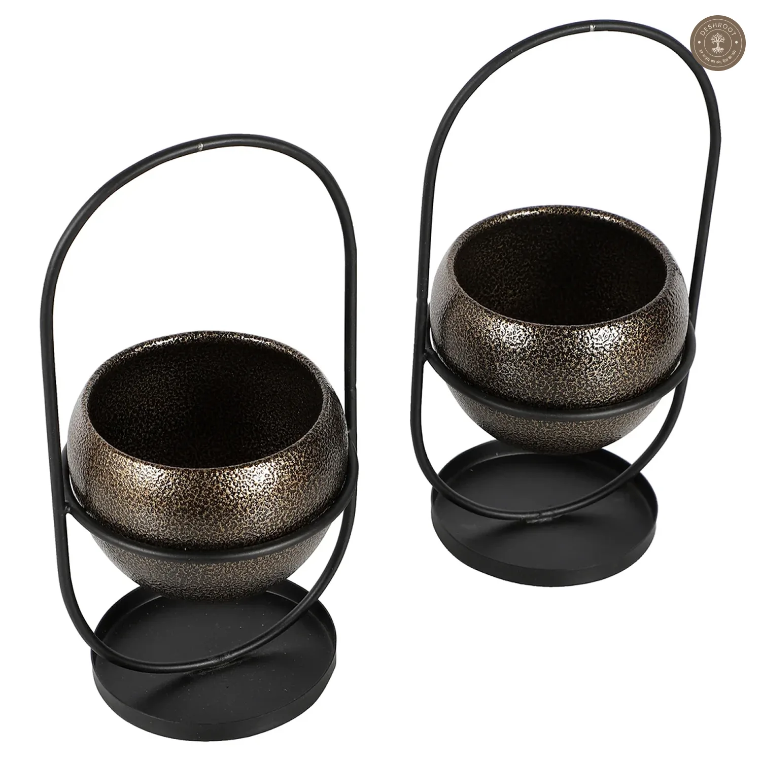 Black & Gold Textured Apple Planter Set of 2