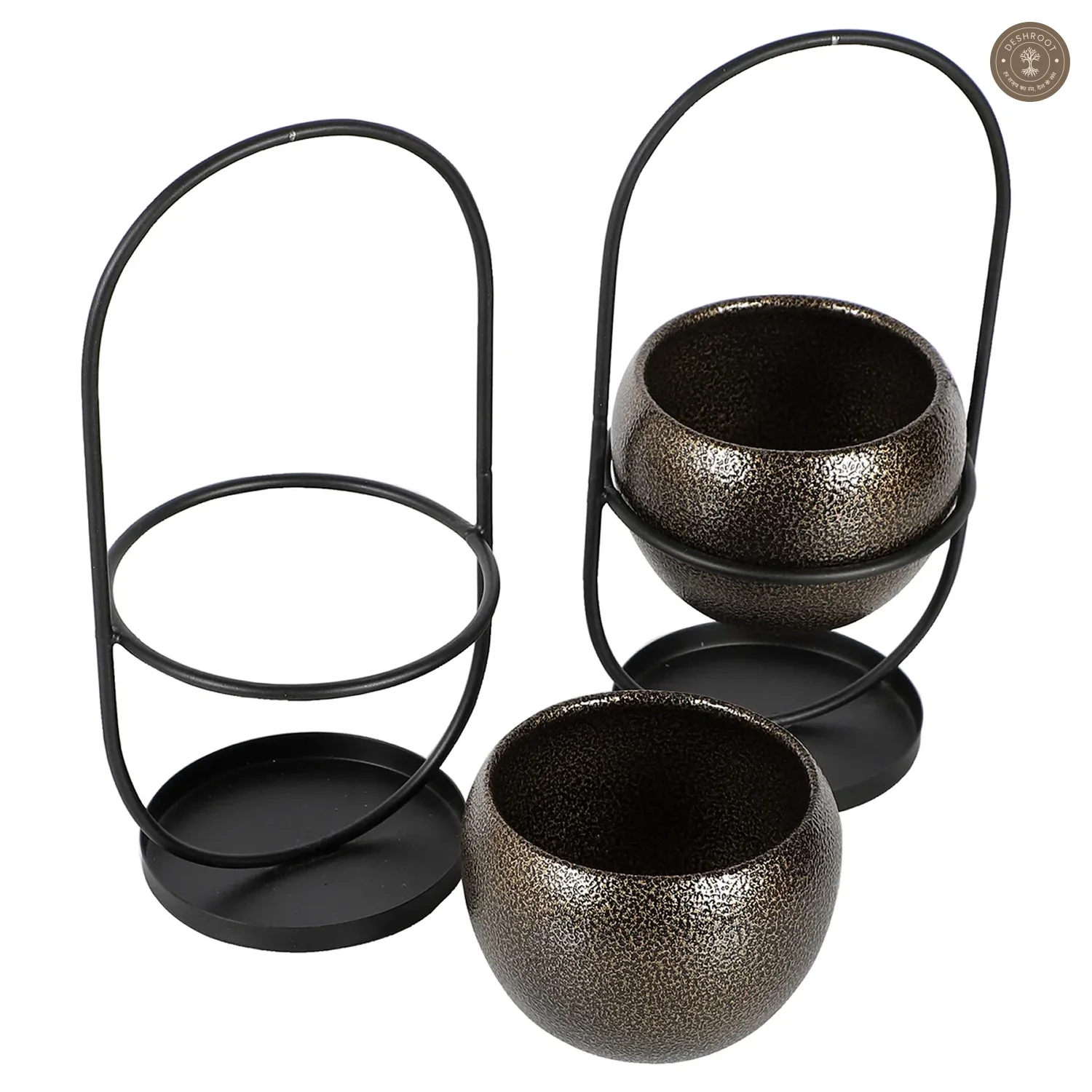 Black & Gold Textured Apple Planter Set of 2