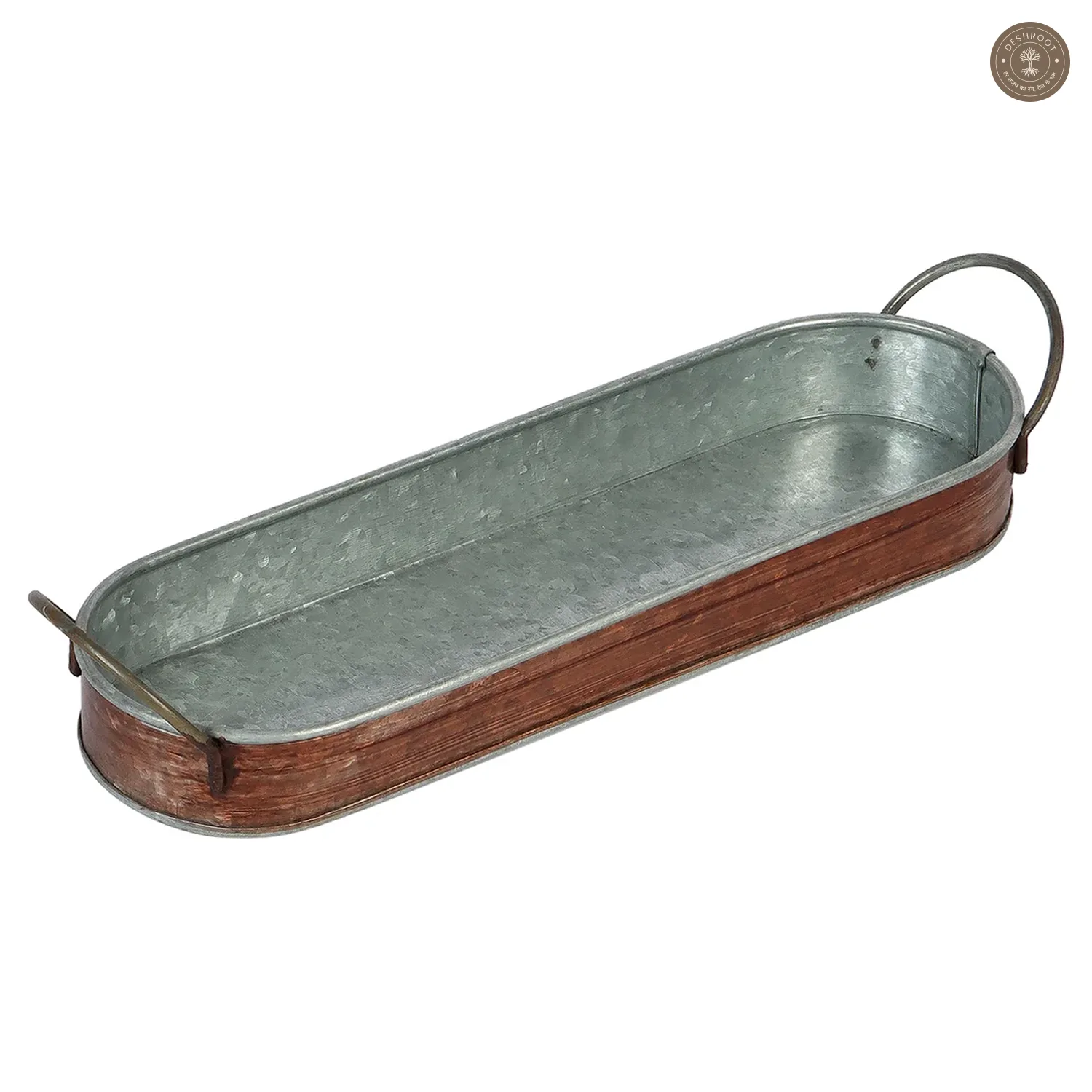Brown & Silver Metal Table Planters with Tray Set of 4