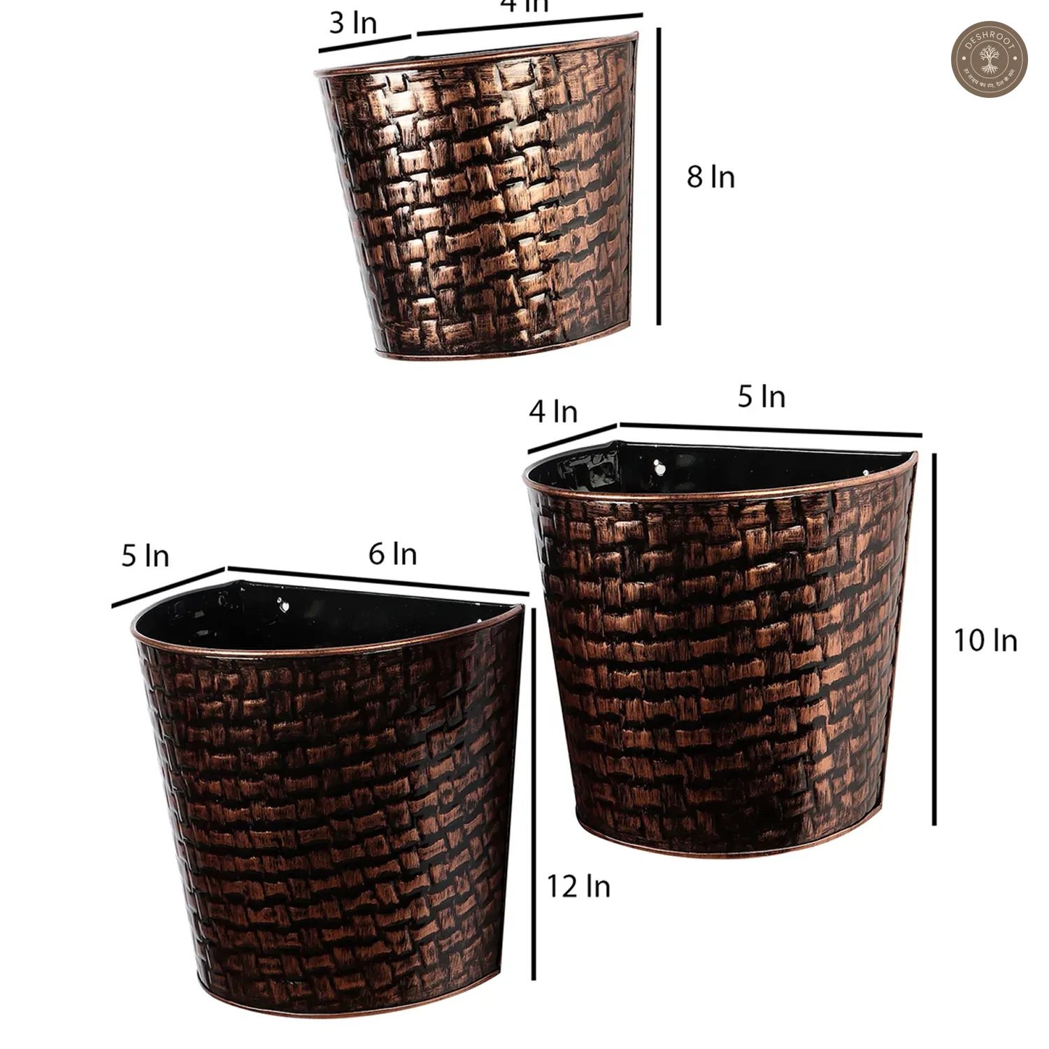 Copper & Black Hammred Wall Planter Set of 3