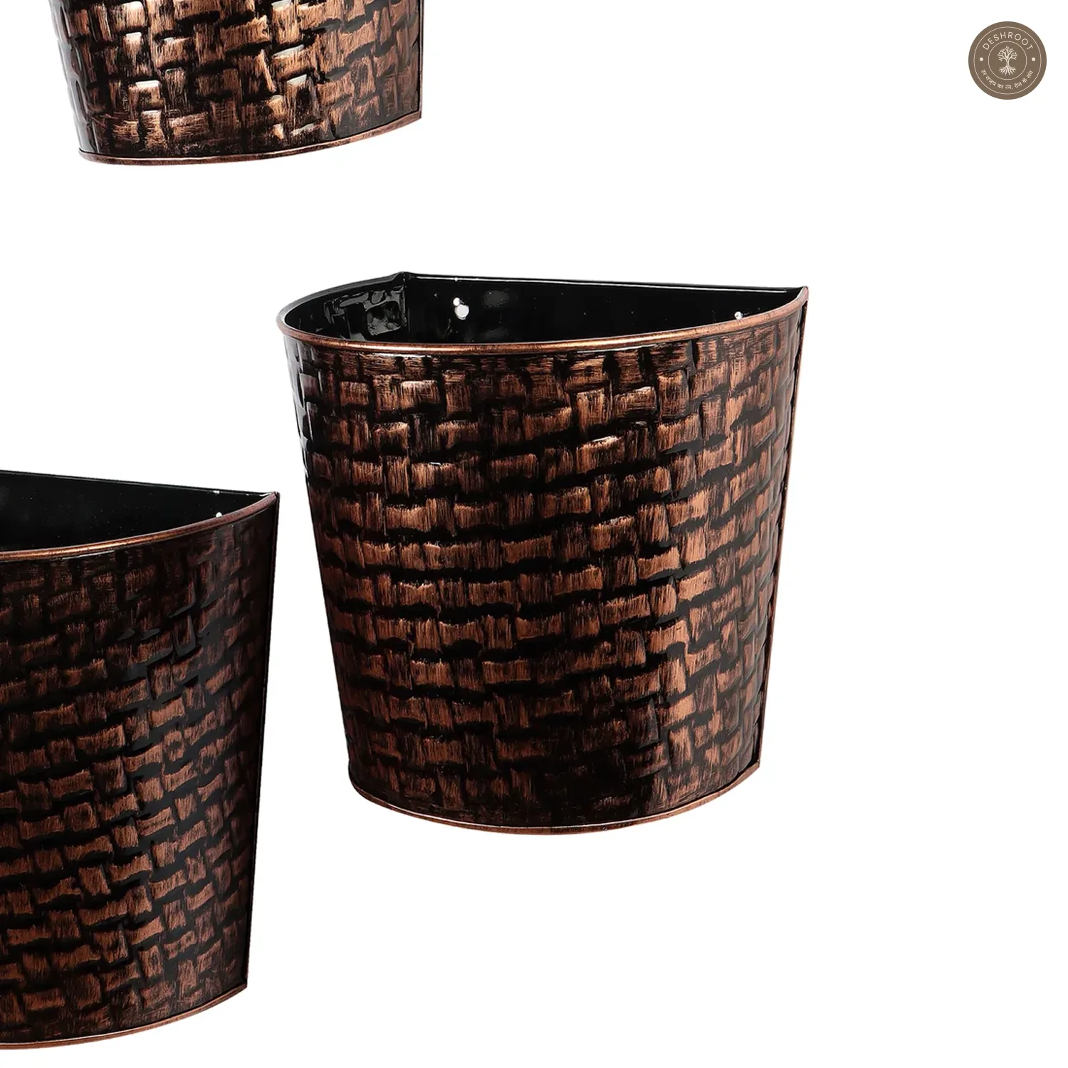 Copper & Black Hammred Wall Planter Set of 3