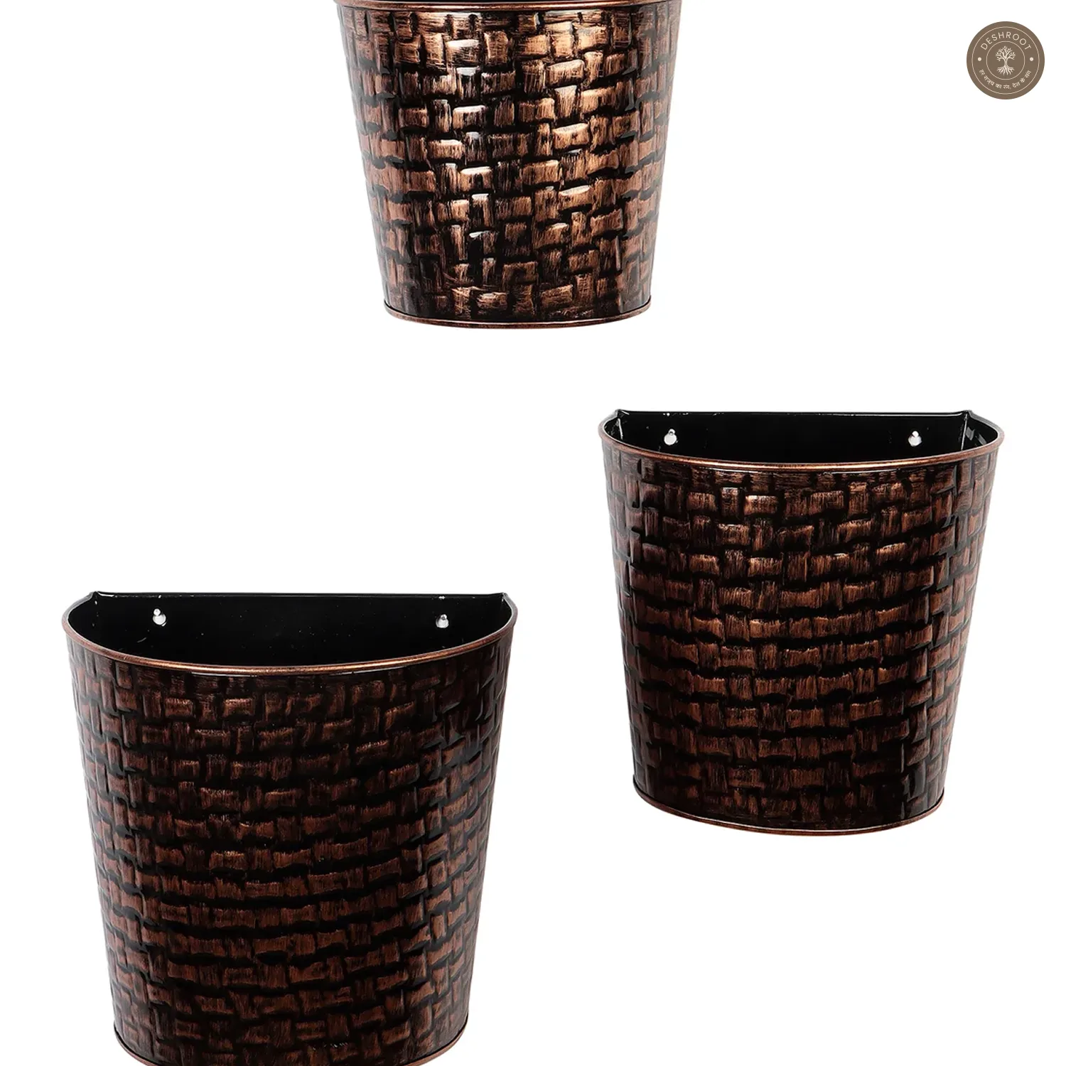 Copper & Black Hammred Wall Planter Set of 3