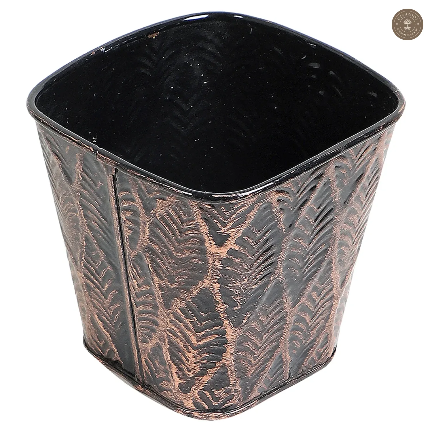 Copper & Black Metal Table Planters with Tray Set of 4