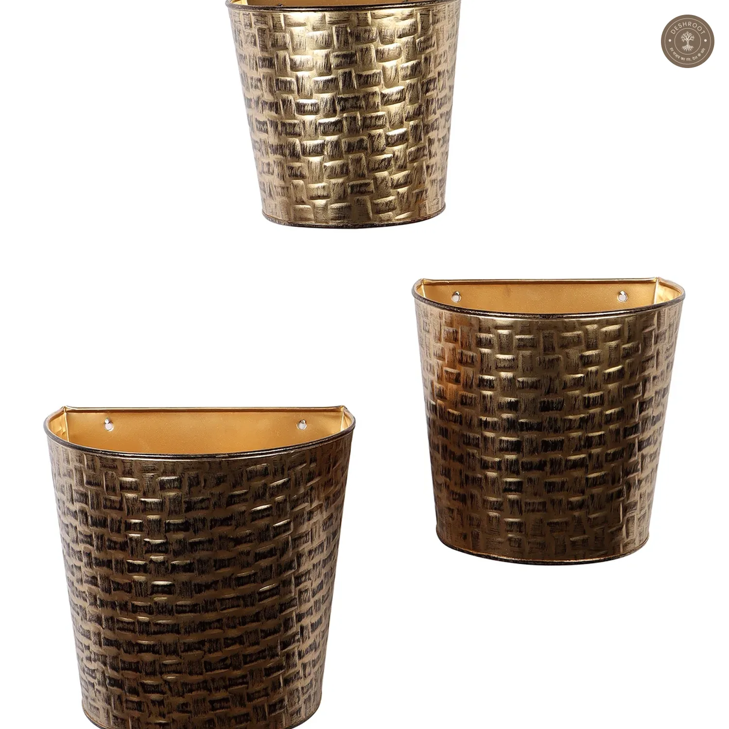 Gold & Black Hammered Wall Planter Set of 3 by Amaya Decors