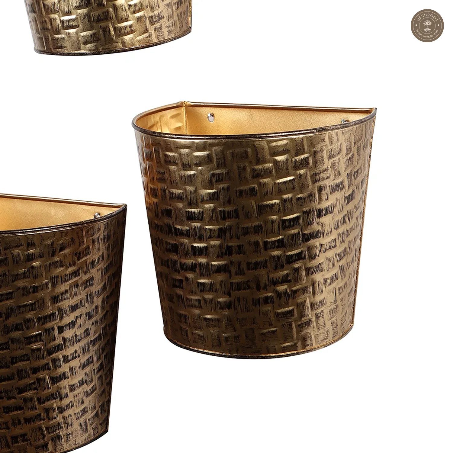 Gold & Black Hammered Wall Planter Set of 3 by Amaya Decors