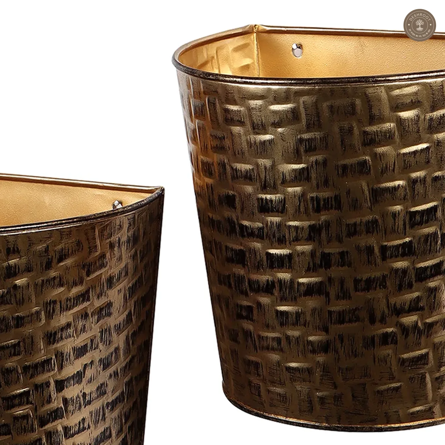 Gold & Black Hammered Wall Planter Set of 3 by Amaya Decors