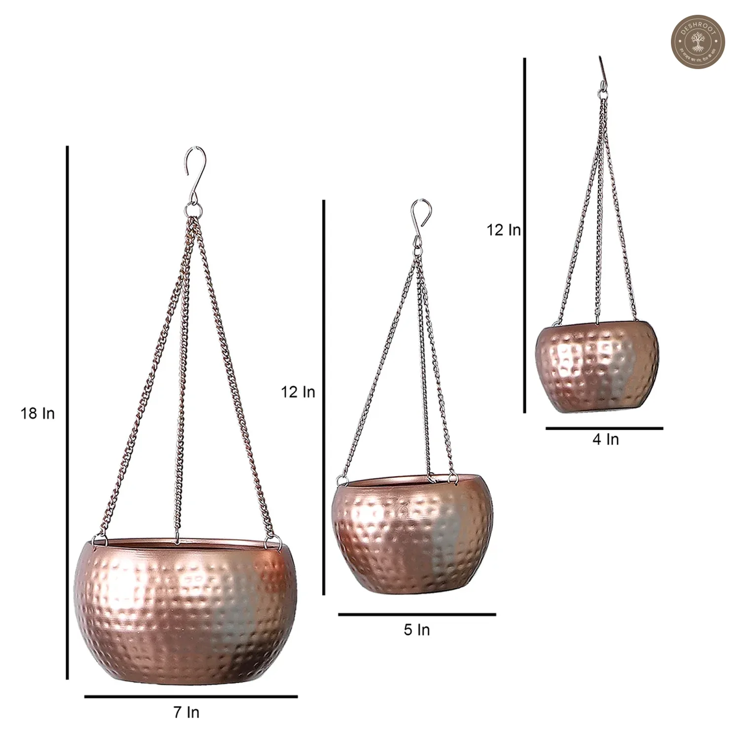 Hanging Copper Hammered Apple Planter Set of 3