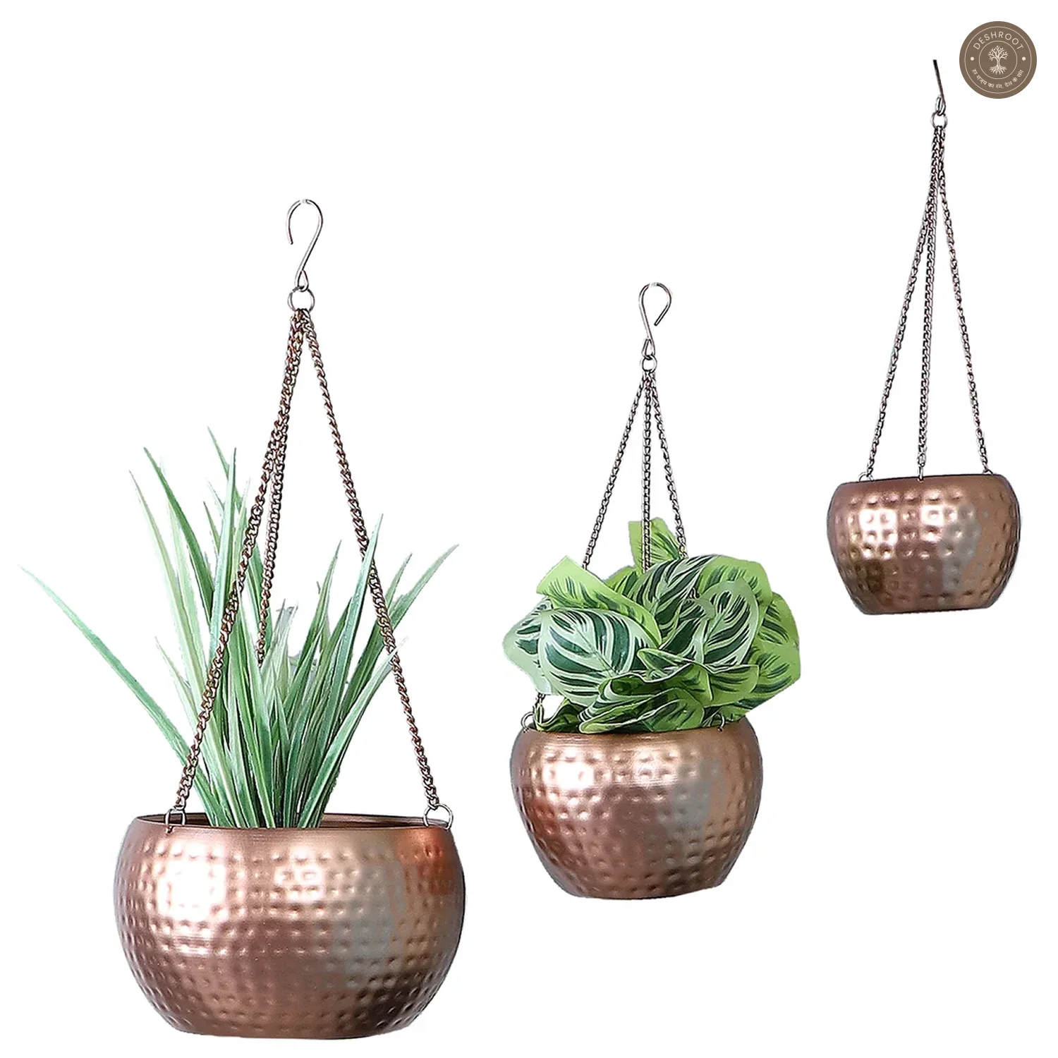 Hanging Copper Hammered Apple Planter Set of 3