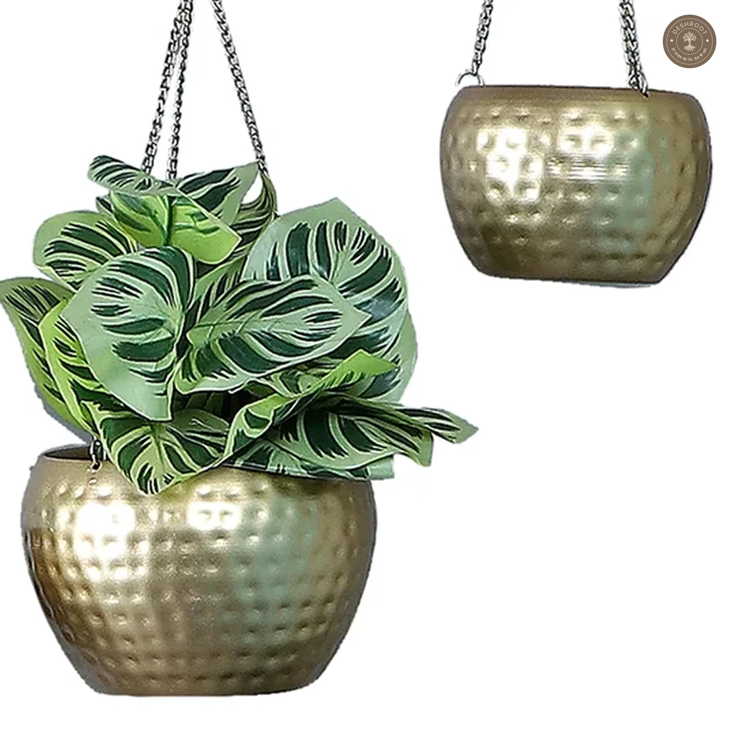 Hanging Gold Hammered Apple Planter Set of 3