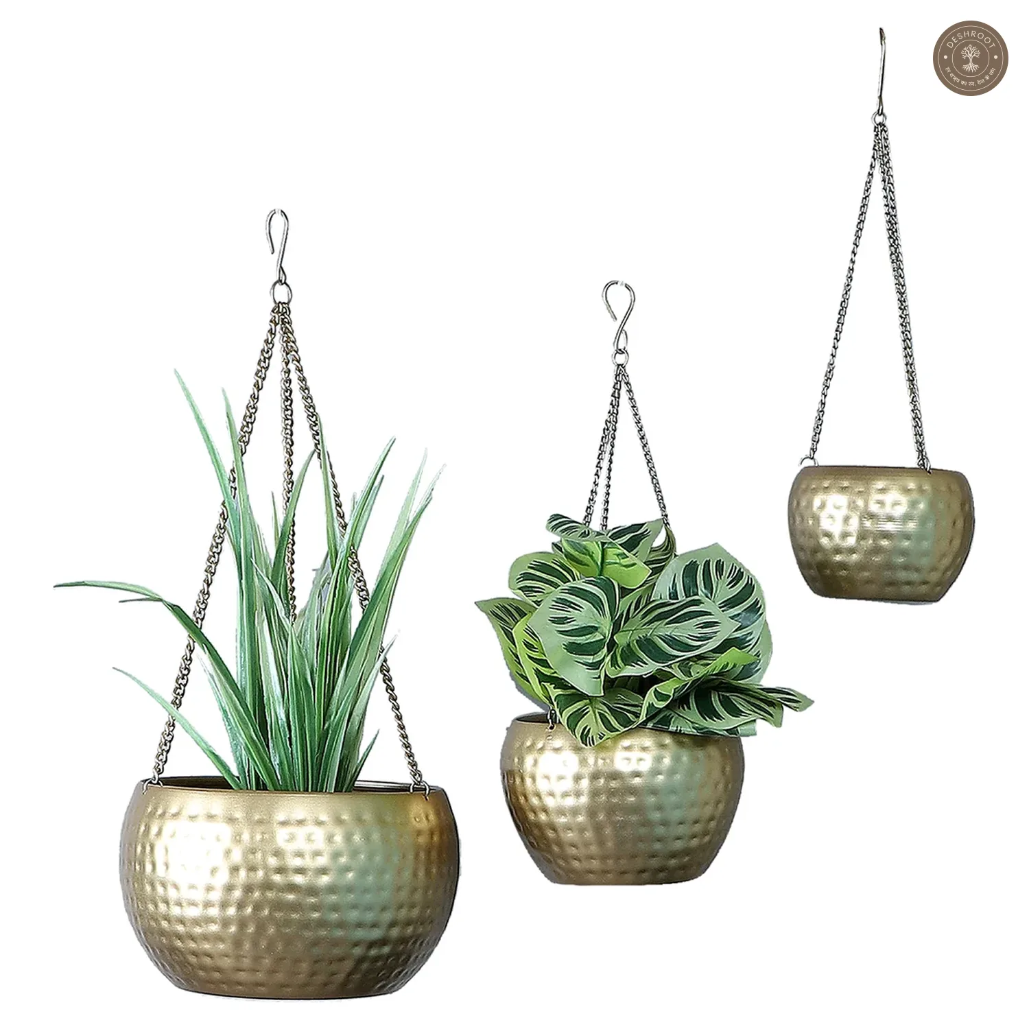 Hanging Gold Hammered Apple Planter Set of 3