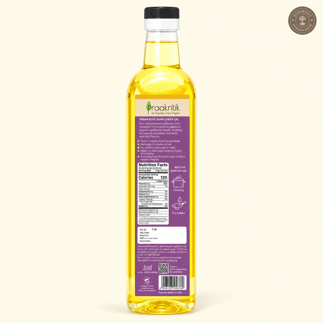 Organic Cold Pressed Sunflower Oil 500ML