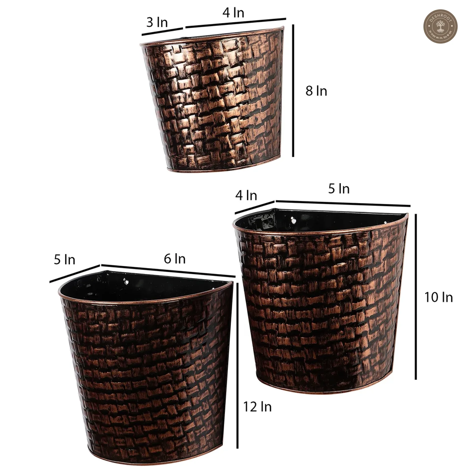 Gold & Black Hammered Wall Planter Set of 3 by Amaya Decors