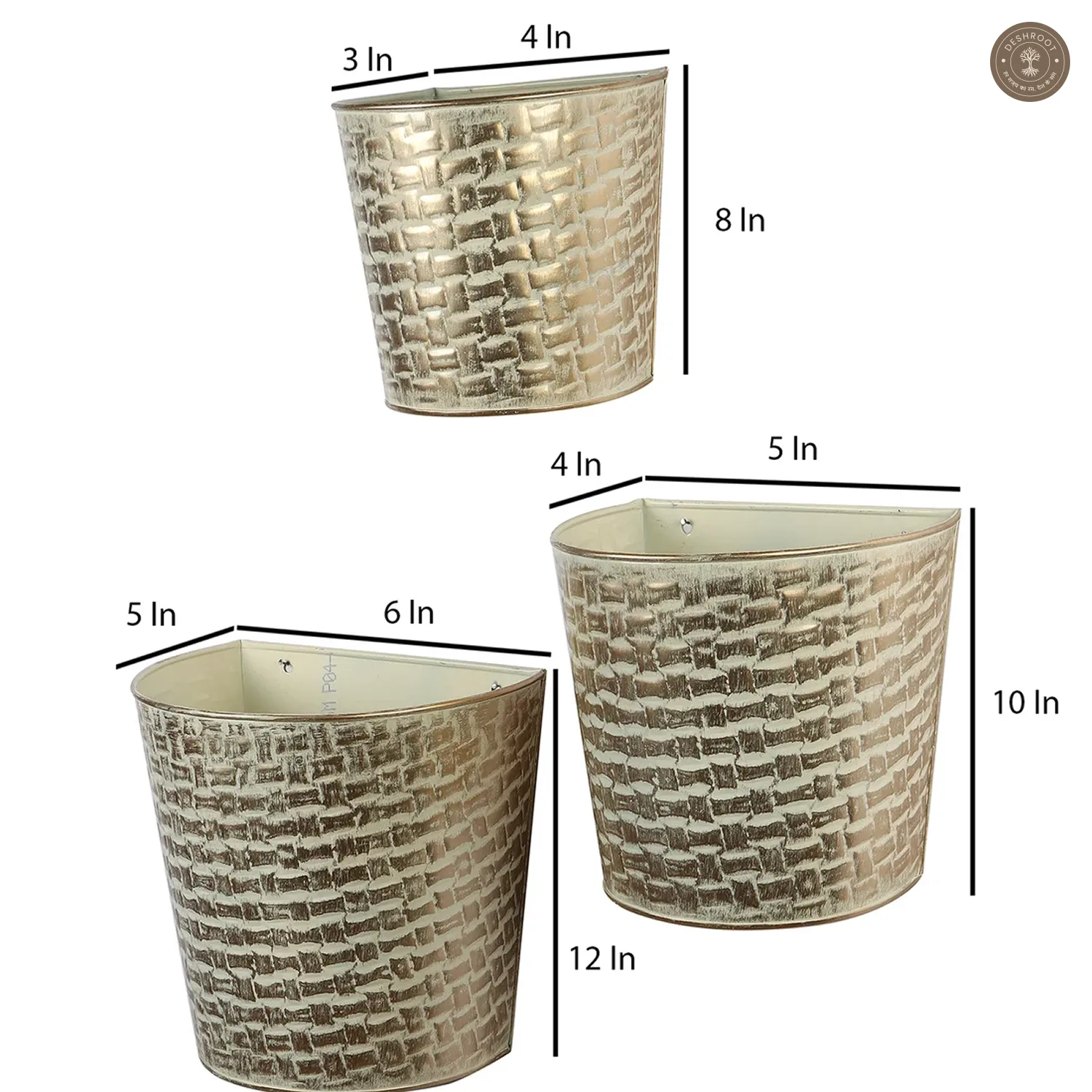 White & Gold Hammred Wall Planter Set of 3