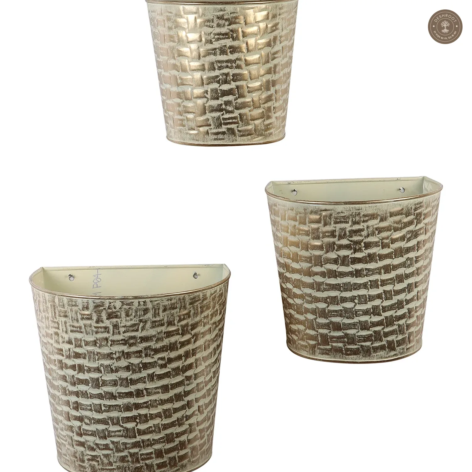 White & Gold Hammred Wall Planter Set of 3