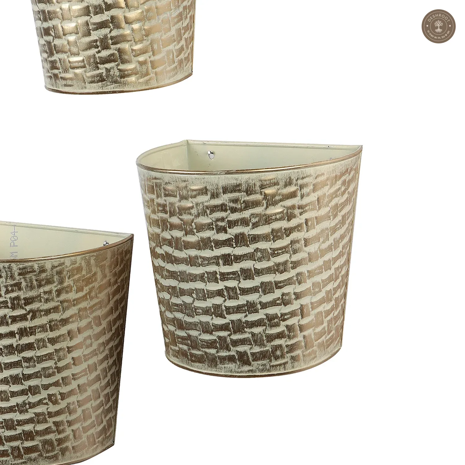 White & Gold Hammred Wall Planter Set of 3