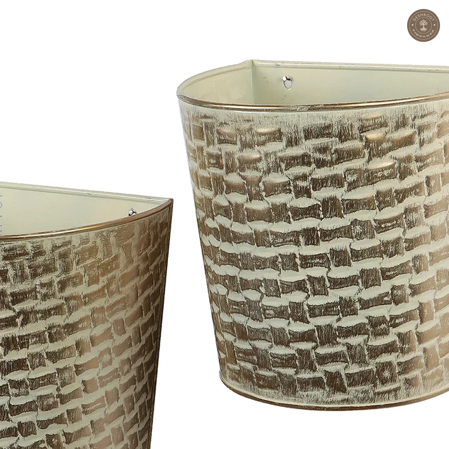 White & Gold Hammred Wall Planter Set of 3