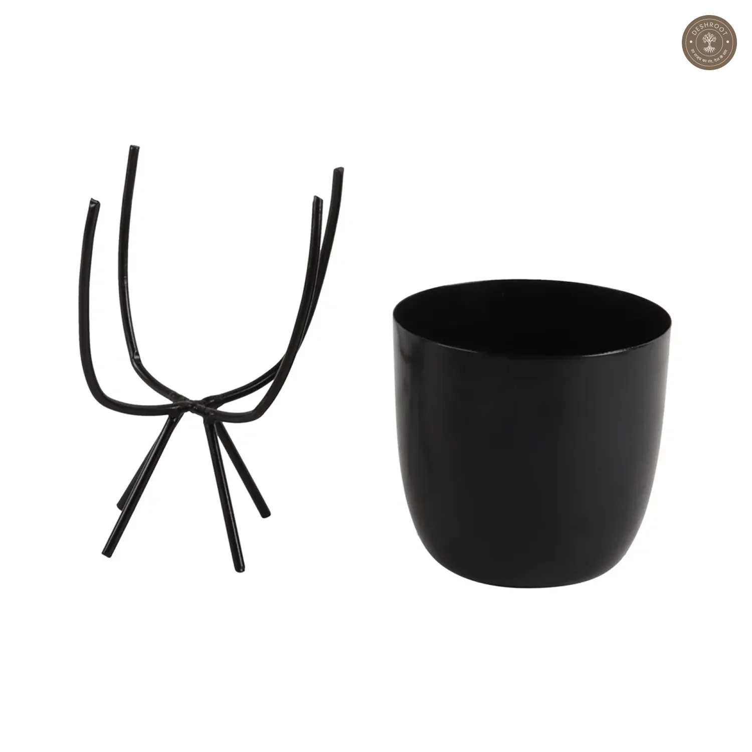 Black Metal Planter with Stand Set of 2