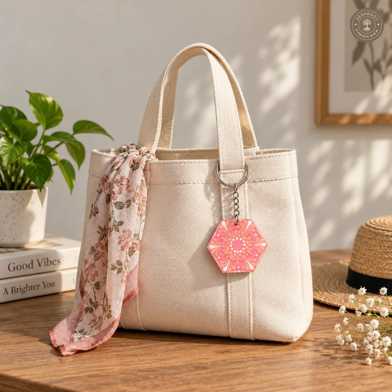 Blush Bloom Hand-Painted Mandala Resin Keychain