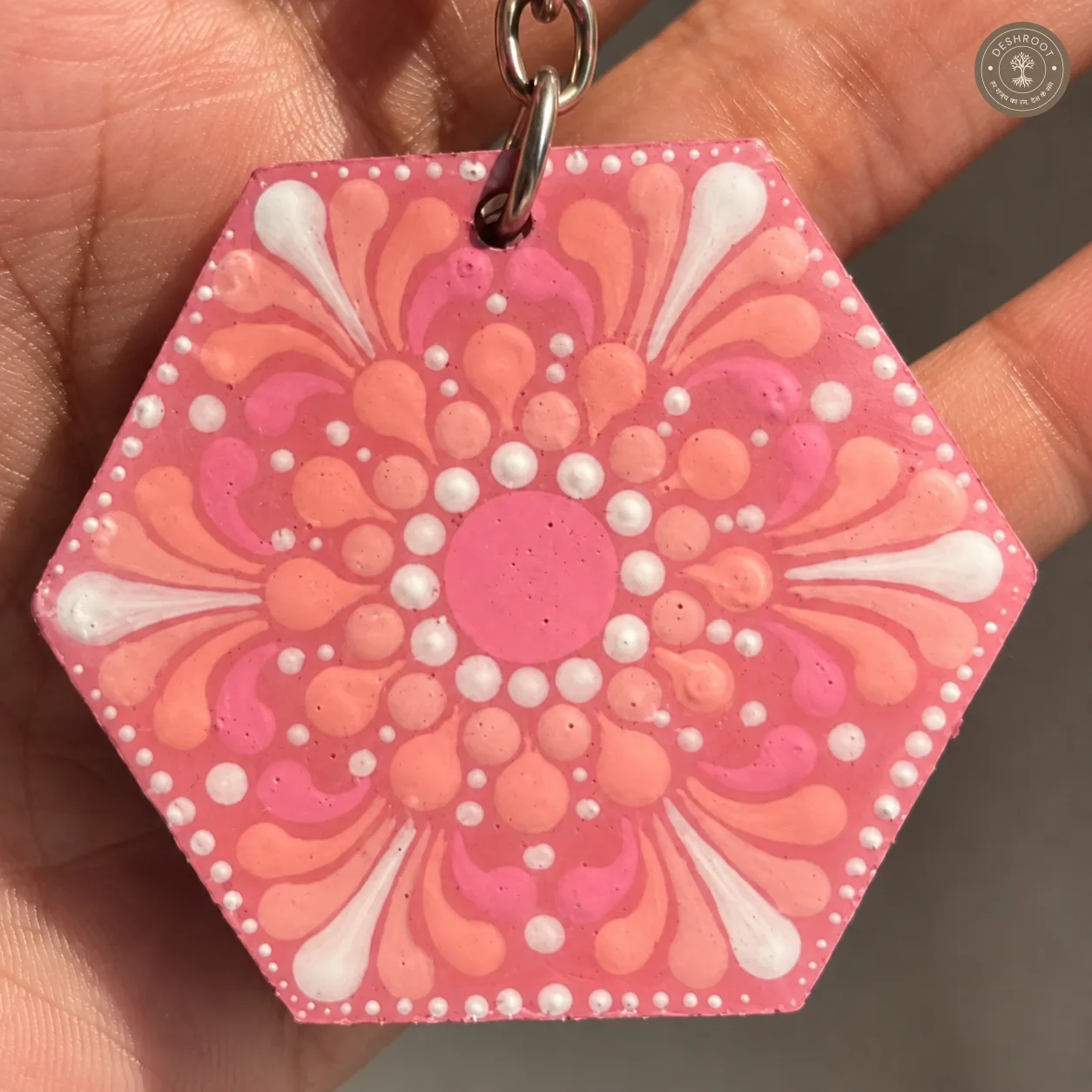Blush Bloom Hand-Painted Mandala Resin Keychain