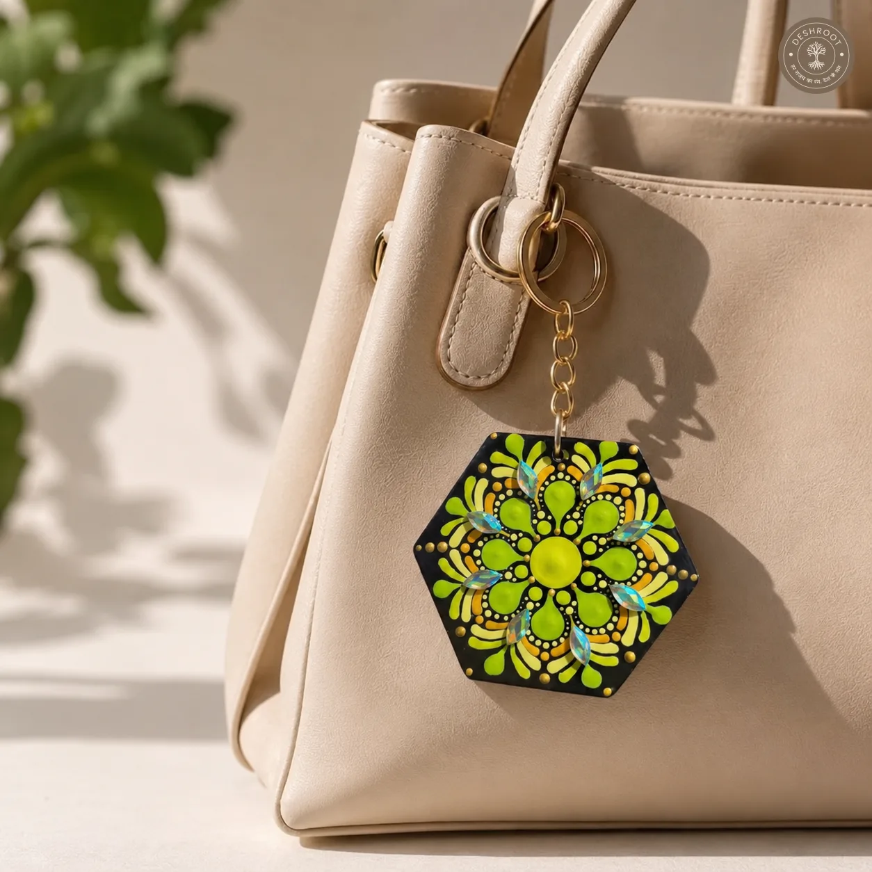 Lime Radiance Hand-Painted Resin Mandala Keychain