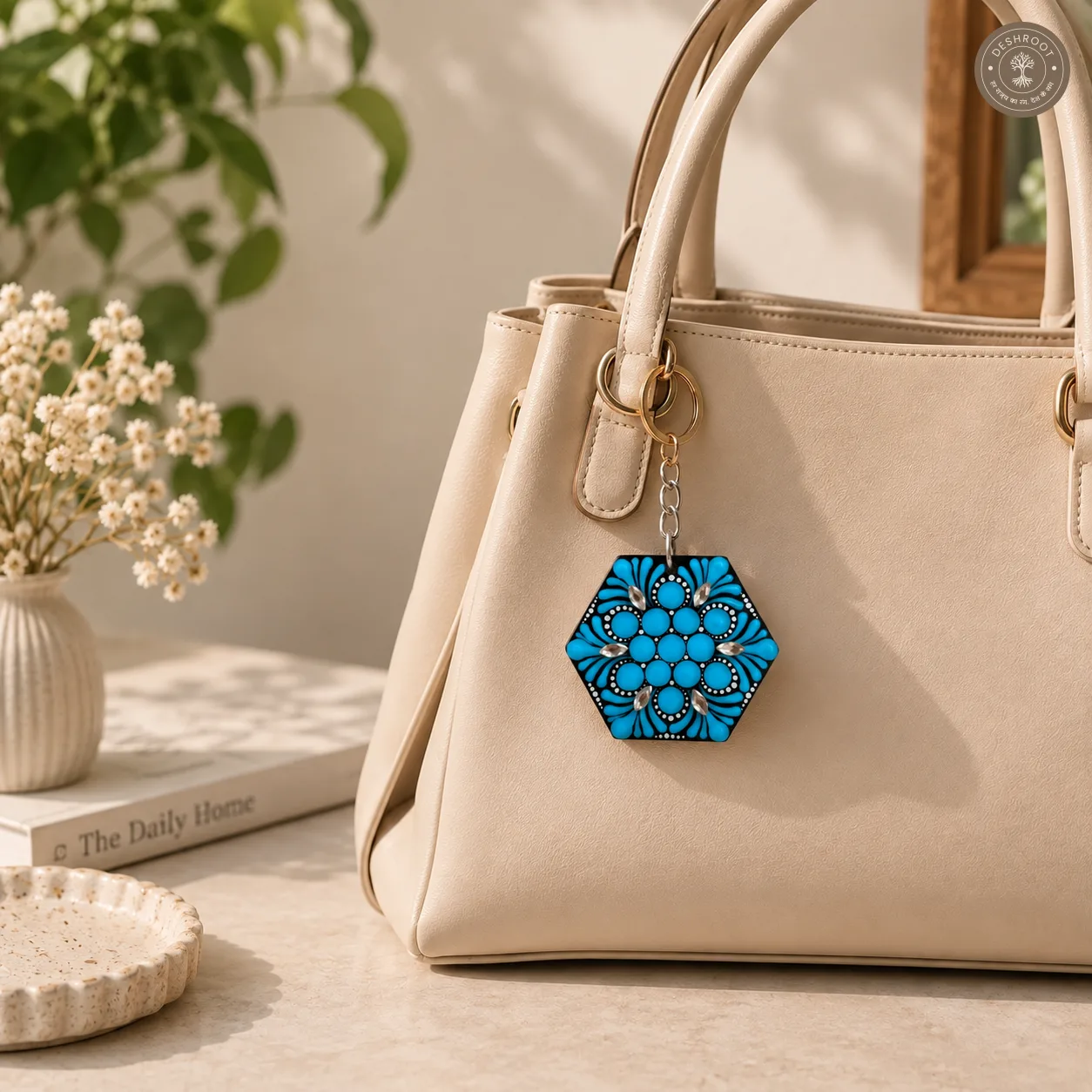 Azure Bloom Hand-Painted Resin Mandala Keychain