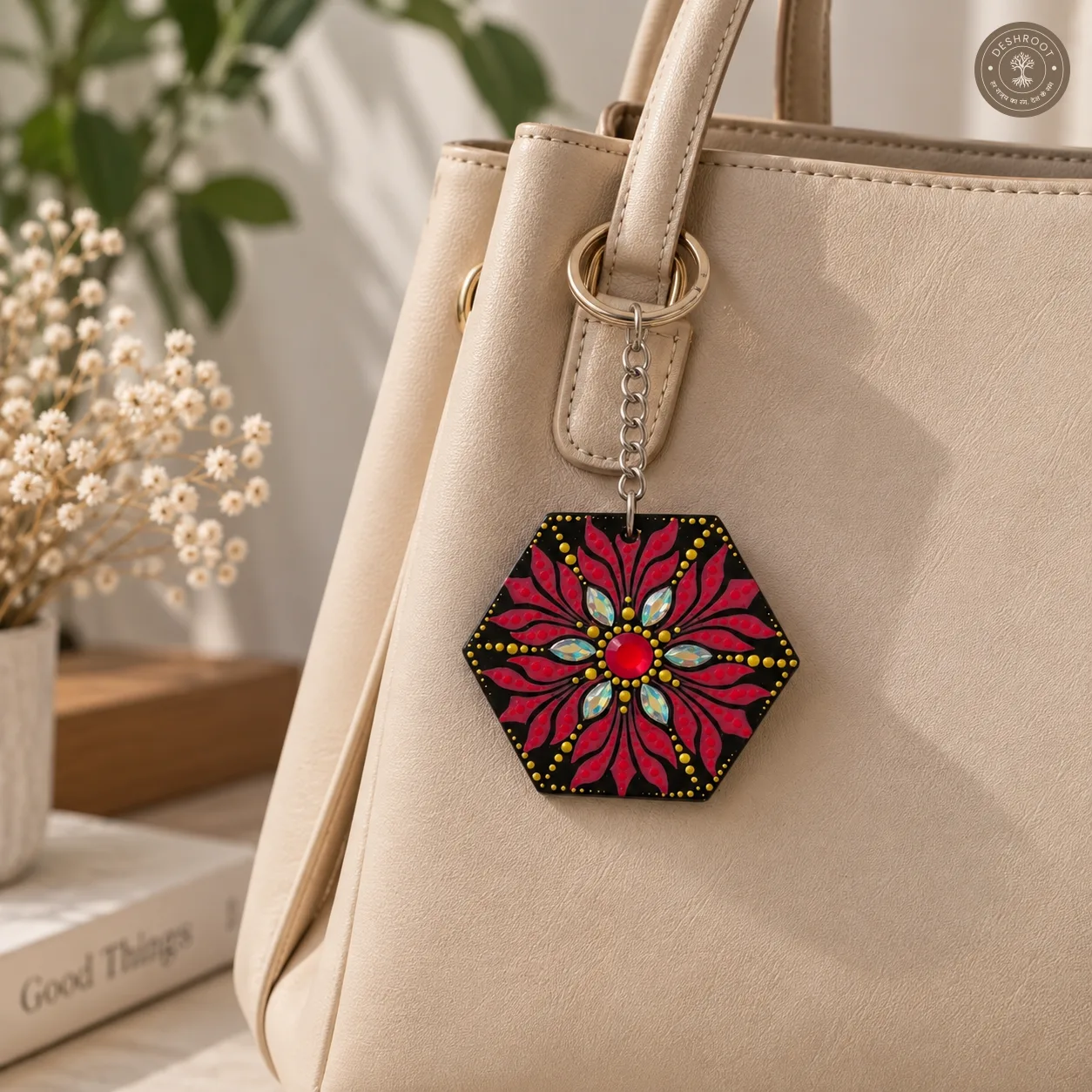 Ruby Lotus Hand-Painted Resin Mandala Keychain