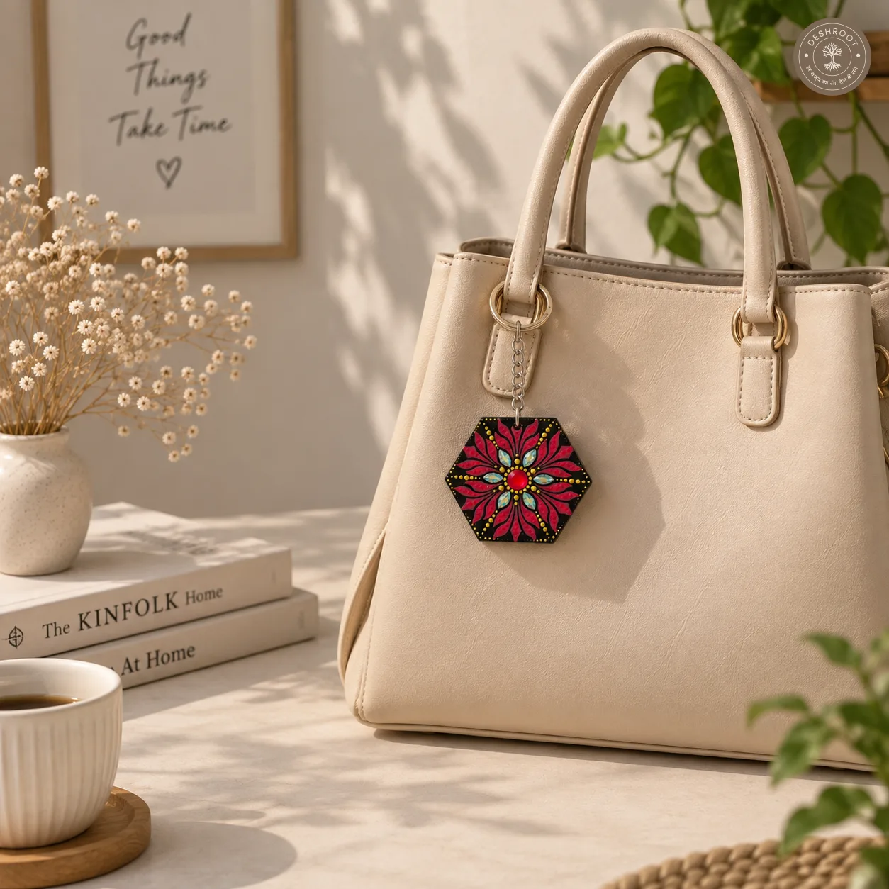Ruby Lotus Hand-Painted Resin Mandala Keychain