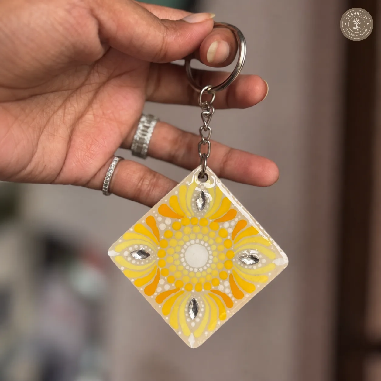 Sunlit Bloom Hand-Painted Resin Mandala Keychain