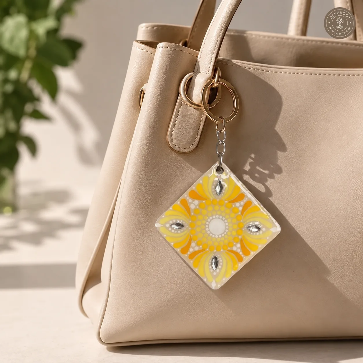 Sunlit Bloom Hand-Painted Resin Mandala Keychain