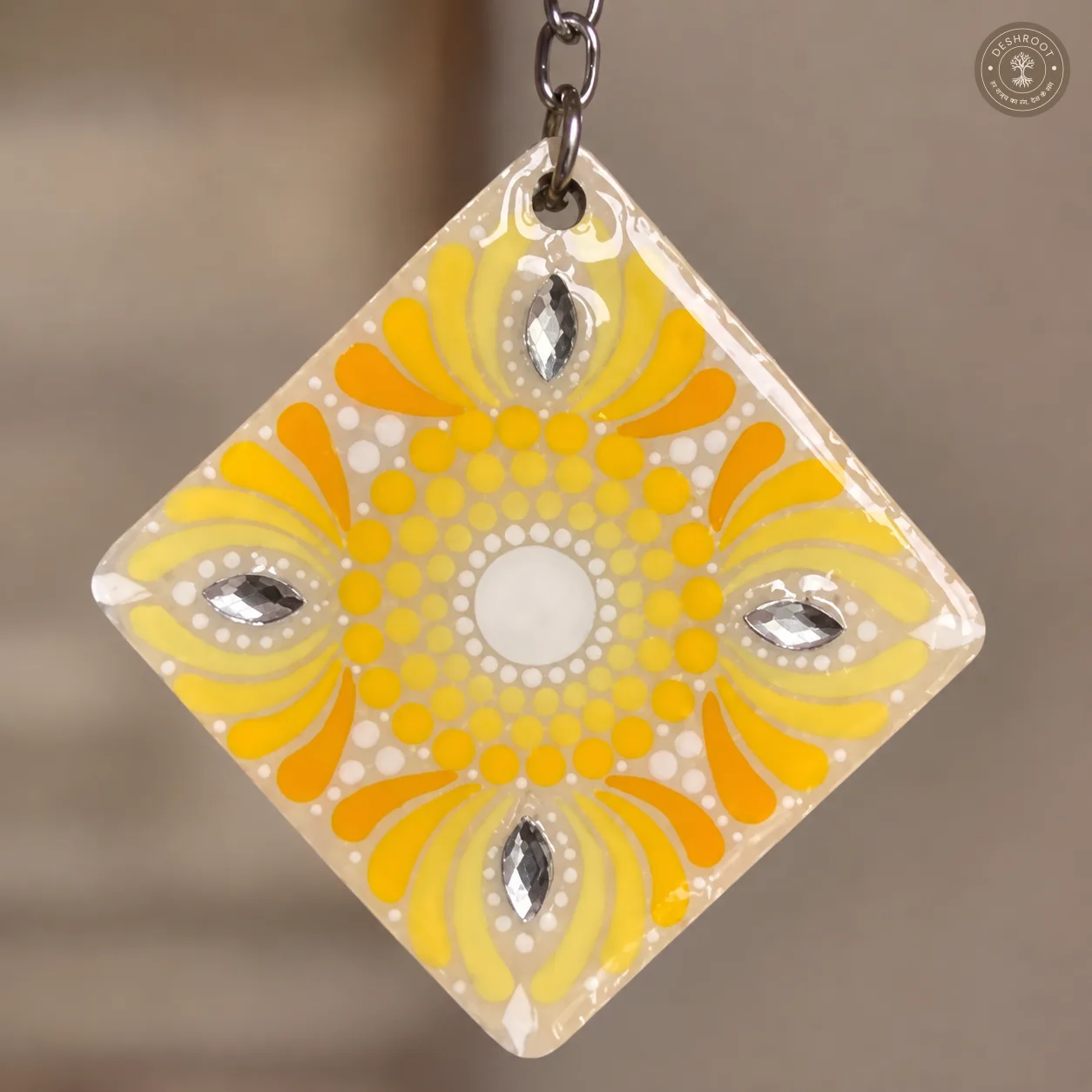 Sunlit Bloom Hand-Painted Resin Mandala Keychain