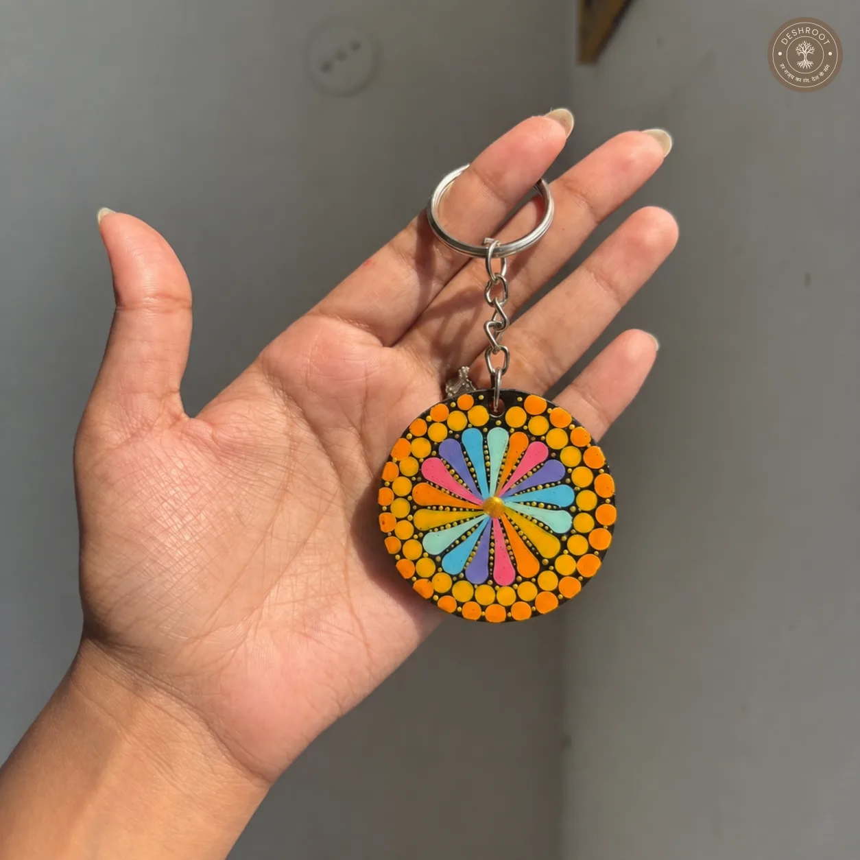 Carnival Bloom Hand-Painted Resin Mandala Keychain