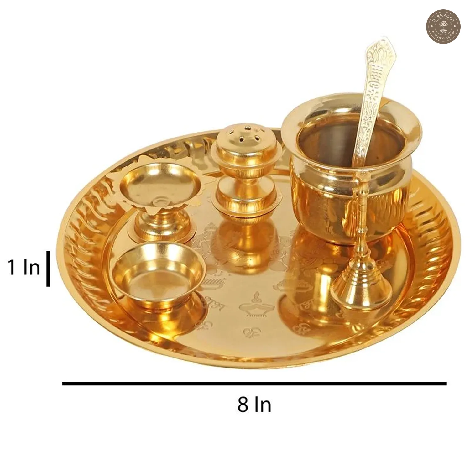 Gold Steel Pooja Thali With Velvet Box