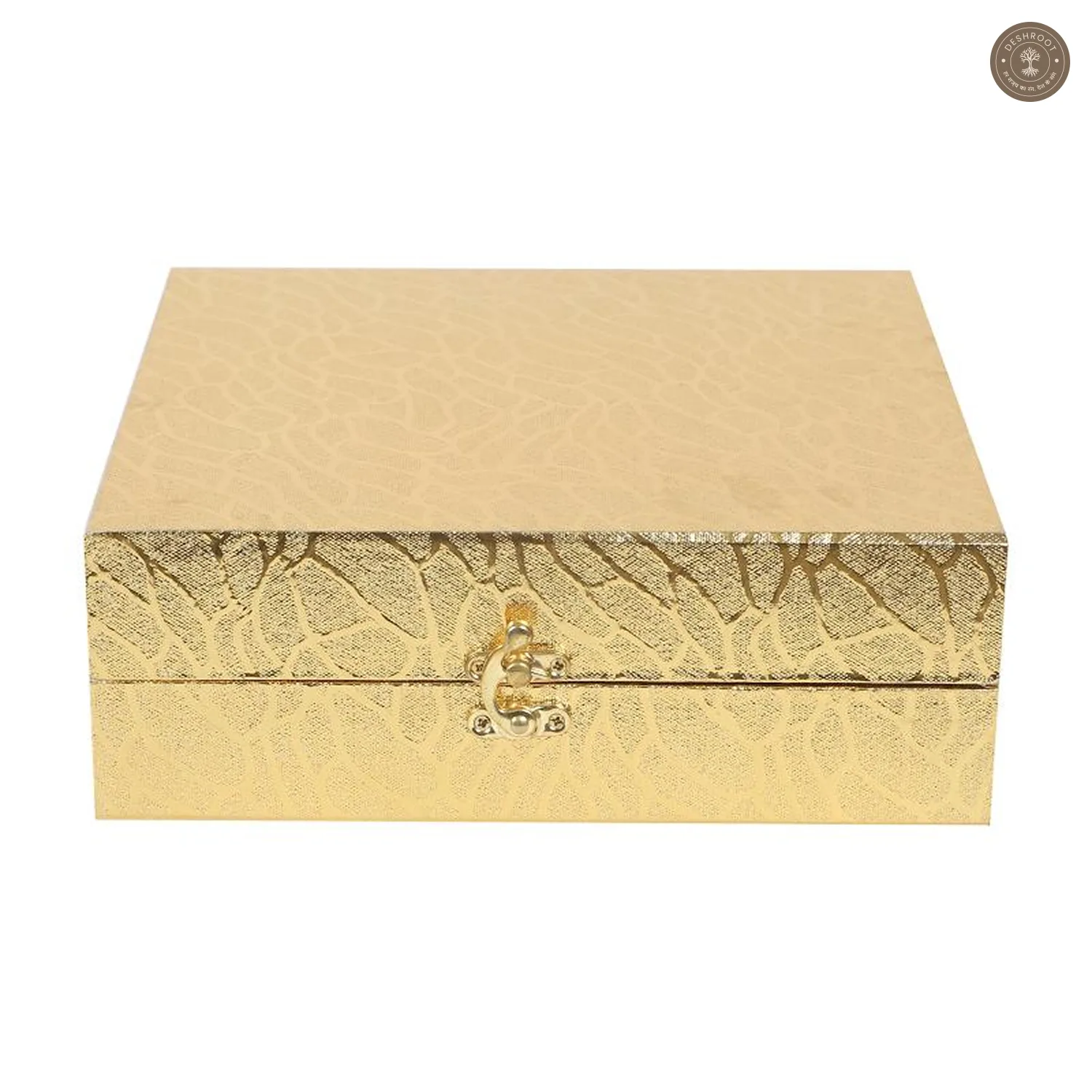Gold Steel Pooja Thali With Velvet Box