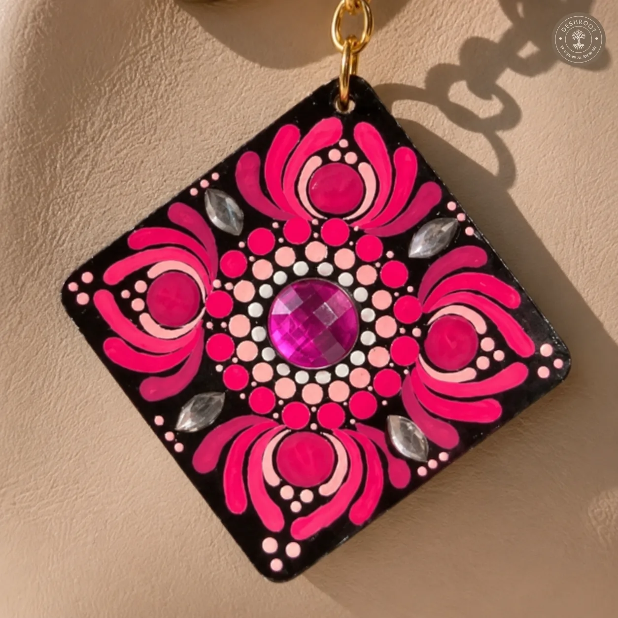 Pink Lotus Bloom Hand-Painted Resin Mandala Keychain