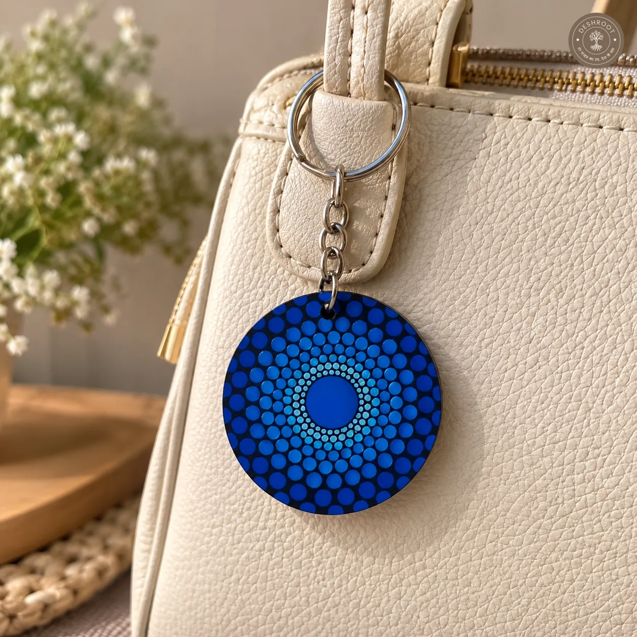Midnight Blue Dot Mandala Hand-Painted Resin Keychain