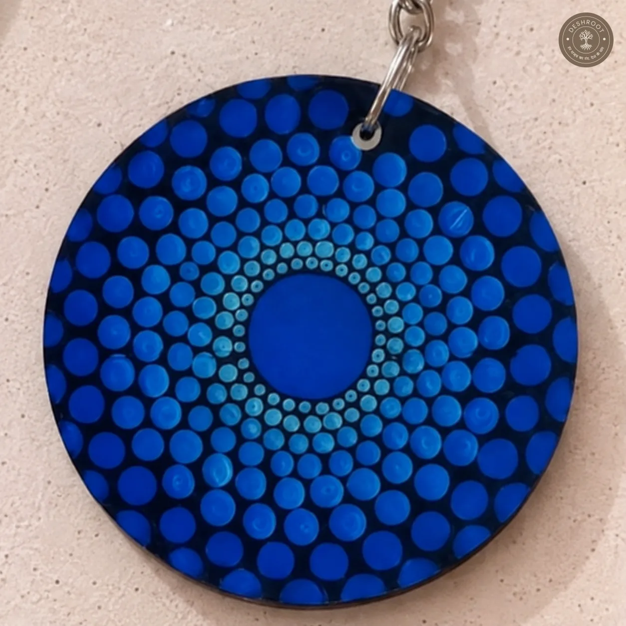 Midnight Blue Dot Mandala Hand-Painted Resin Keychain