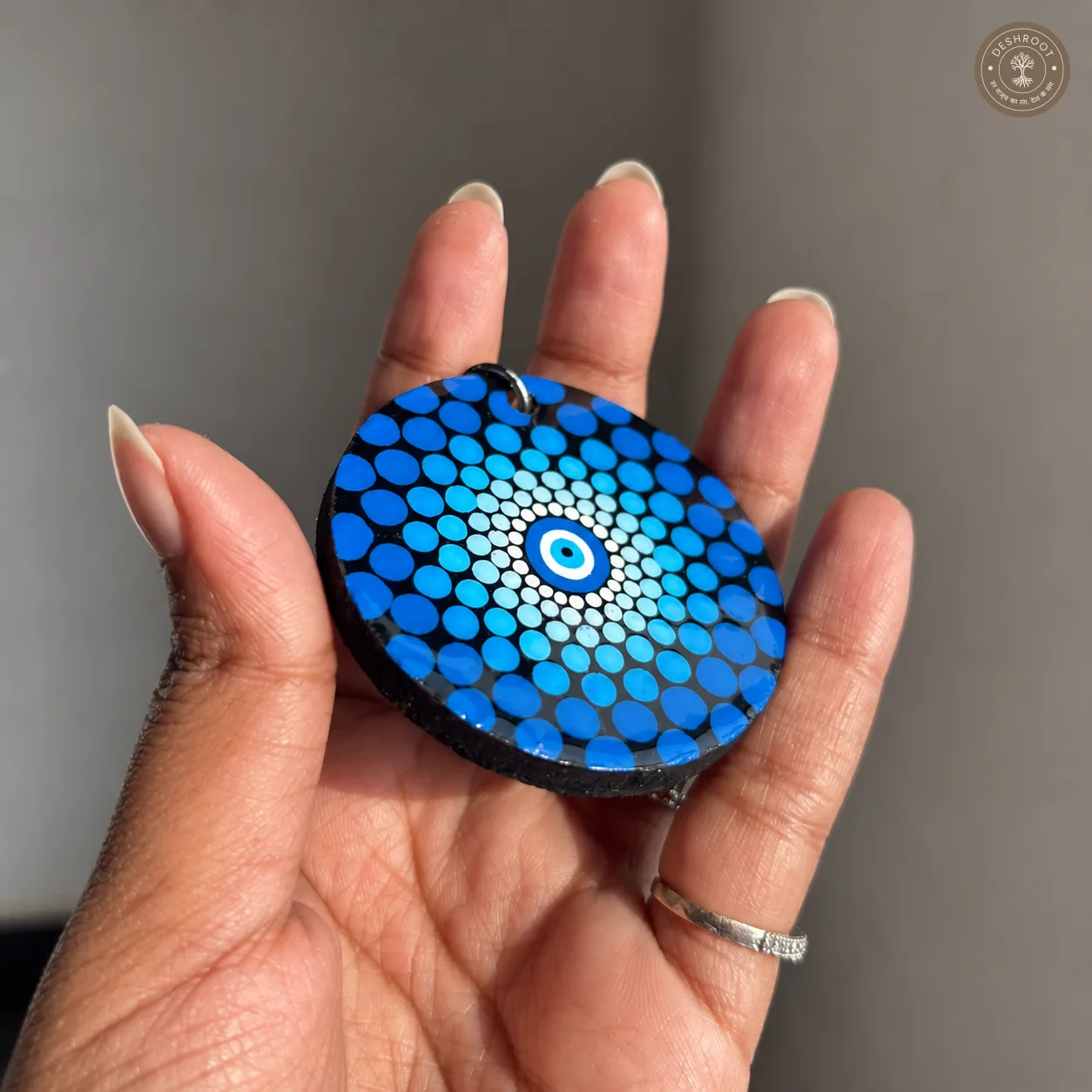 Blue Nazar Mandala Hand-Painted Resin Keychain