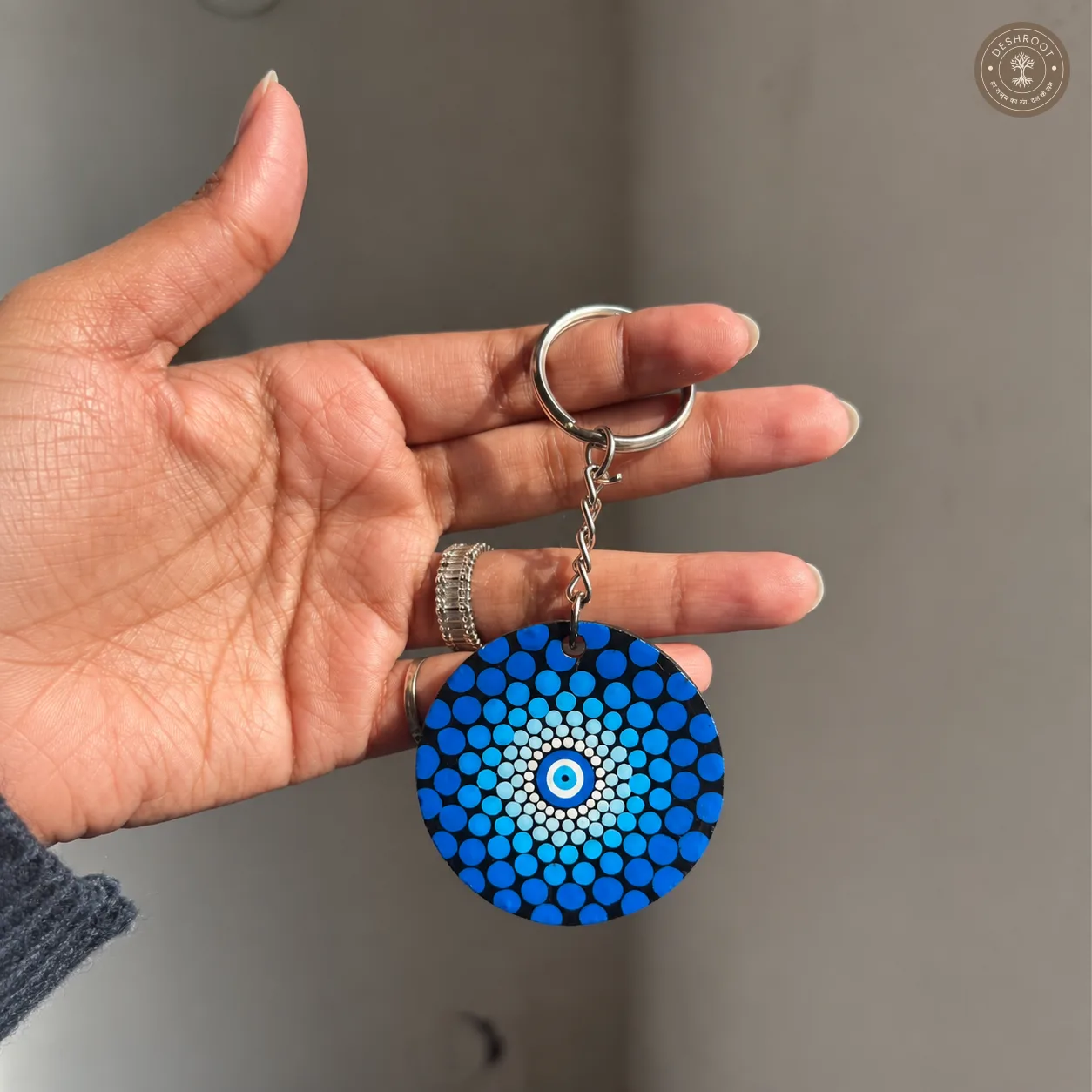 Blue Nazar Mandala Hand-Painted Resin Keychain