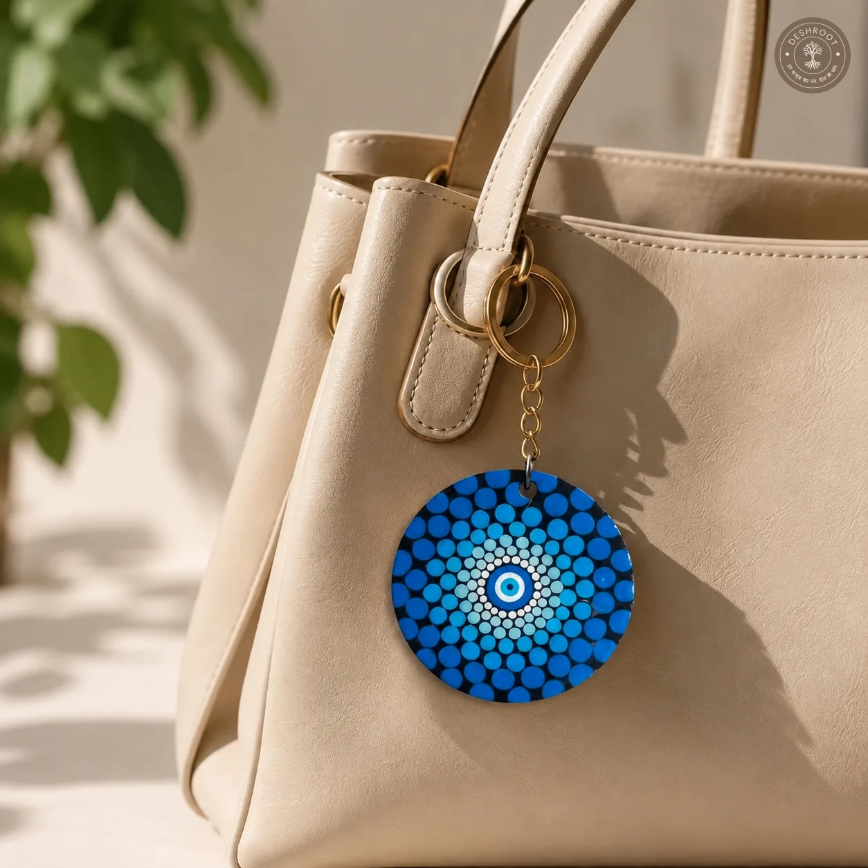 Blue Nazar Mandala Hand-Painted Resin Keychain