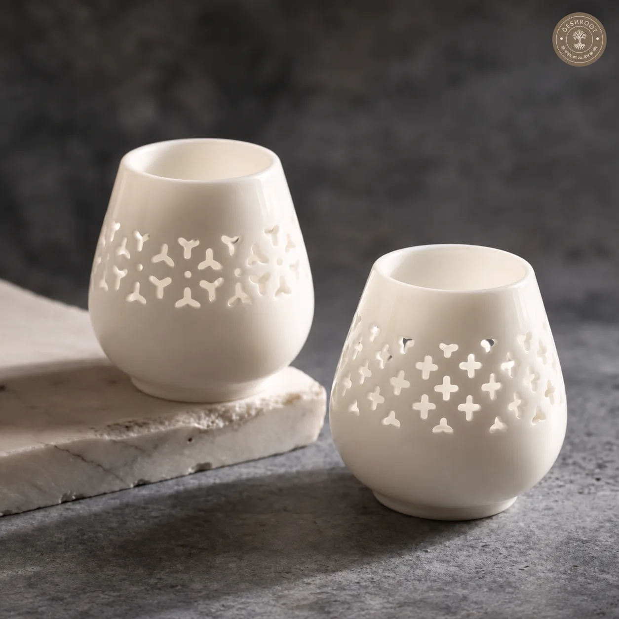 Handcrafted Pure Agra White Marble Jali Tealight Candle Holder