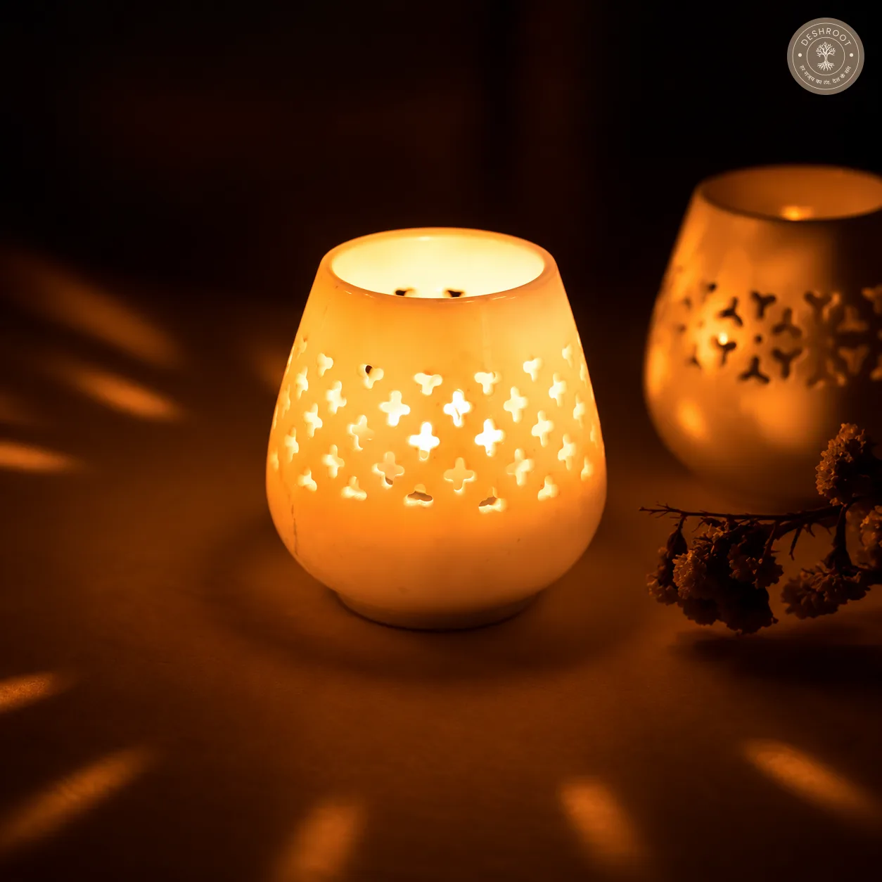 Handcrafted Pure Agra White Marble Jali Tealight Candle Holder