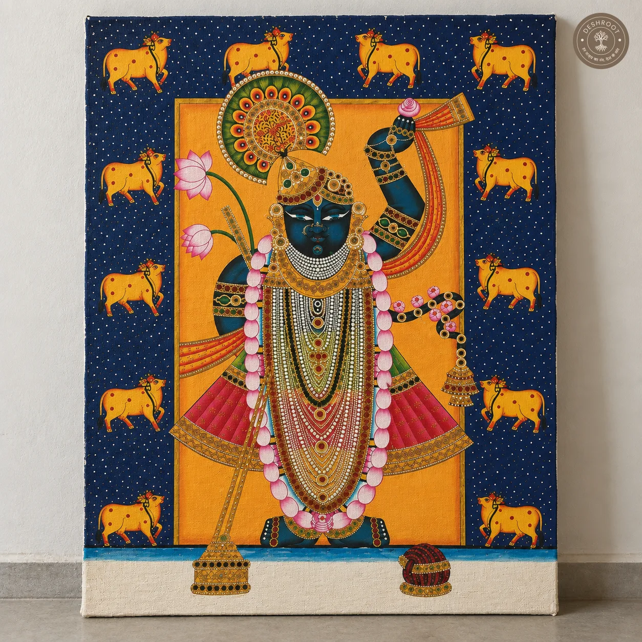 Shrinathji Pichwai Painting with Sacred Cow Motifs