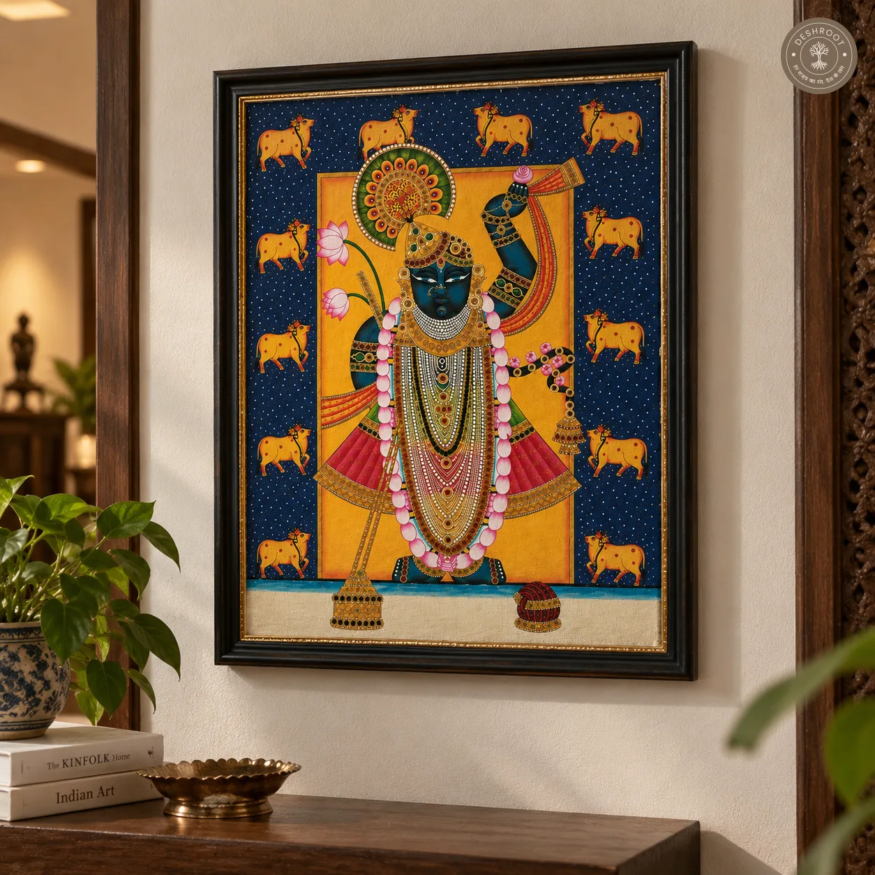 Shrinathji Pichwai Painting with Sacred Cow Motifs