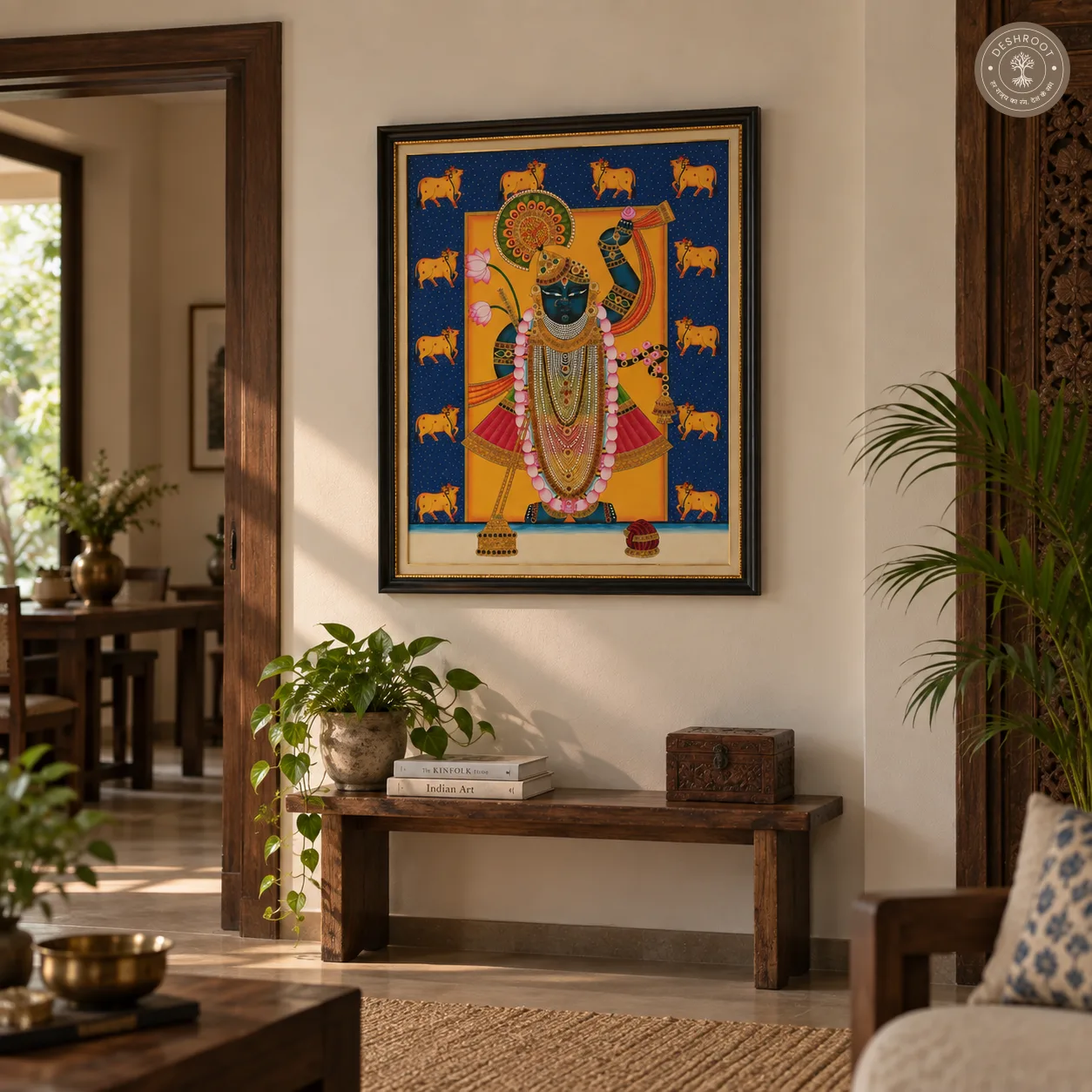 Shrinathji Pichwai Painting with Sacred Cow Motifs